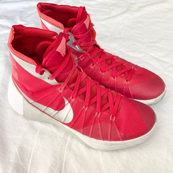 Nike Hyperdunk 2015 Red Silver Metallic Basketball Shoes Men's Size 10 - Picture 1 of 6